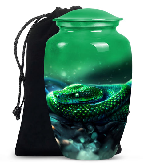 abstract aluminium snake urn for adult human ashes.