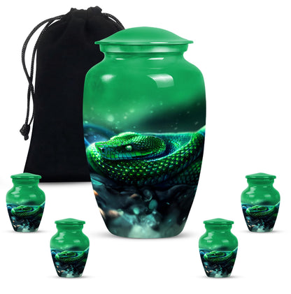 abstract aluminium snake urn for adult human ashes.