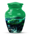 abstract aluminium snake urn for adult human ashes.