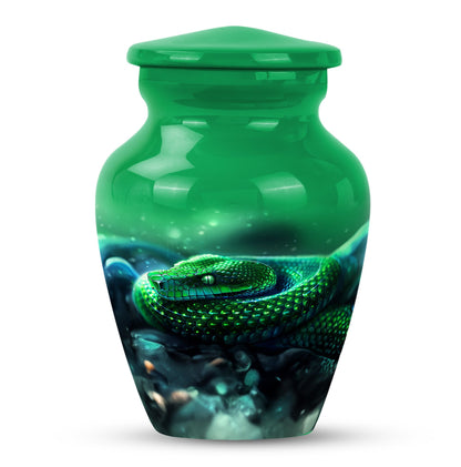 abstract aluminium snake urn for adult human ashes.