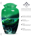 abstract aluminium snake urn for adult human ashes.