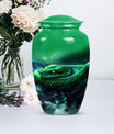 abstract aluminium snake urn for adult human ashes.