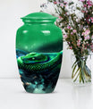 abstract aluminium snake urn for adult human ashes.