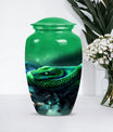 abstract aluminium snake urn for adult human ashes.