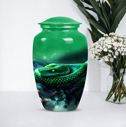 abstract aluminium snake urn for adult human ashes.