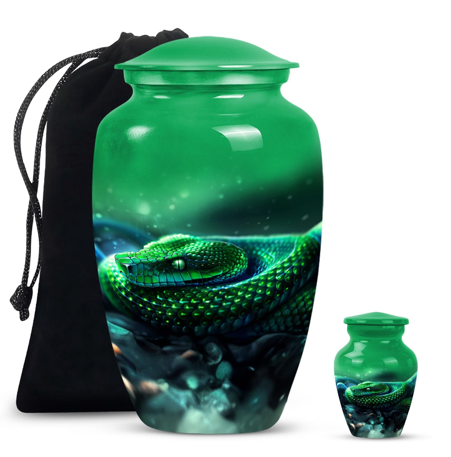 abstract aluminium snake urn for adult human ashes.