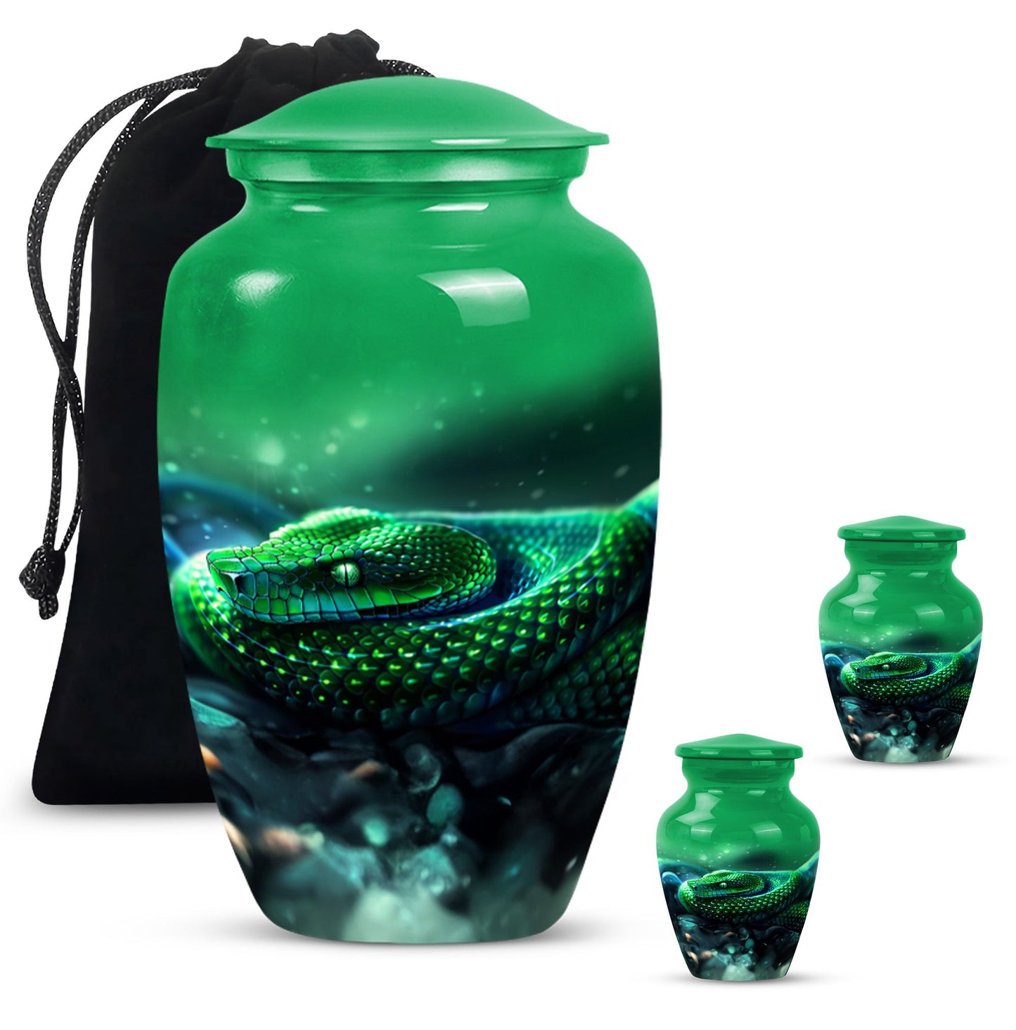 abstract aluminium snake urn for adult human ashes.