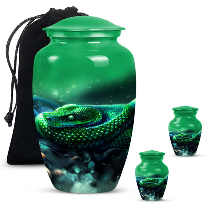 abstract aluminium snake urn for adult human ashes.