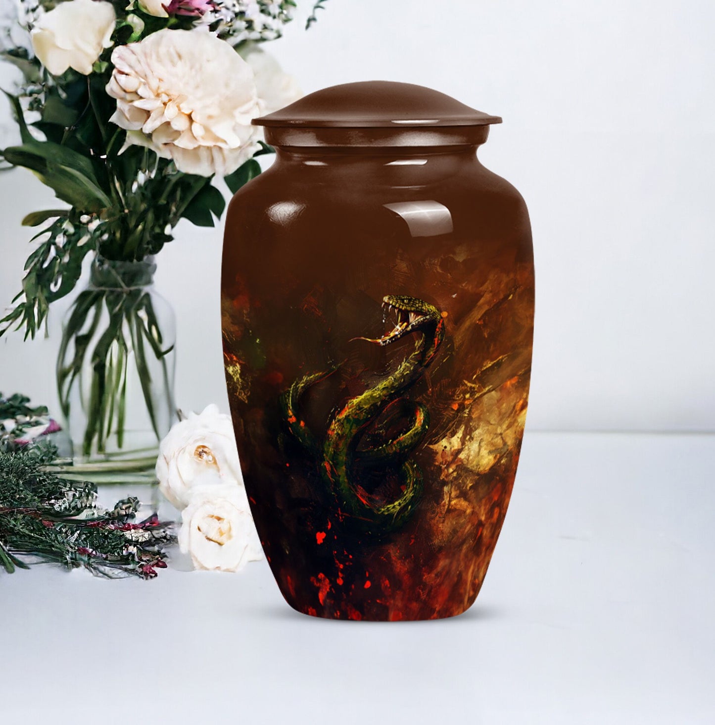10 inch snake-themed urn for mom's ashes