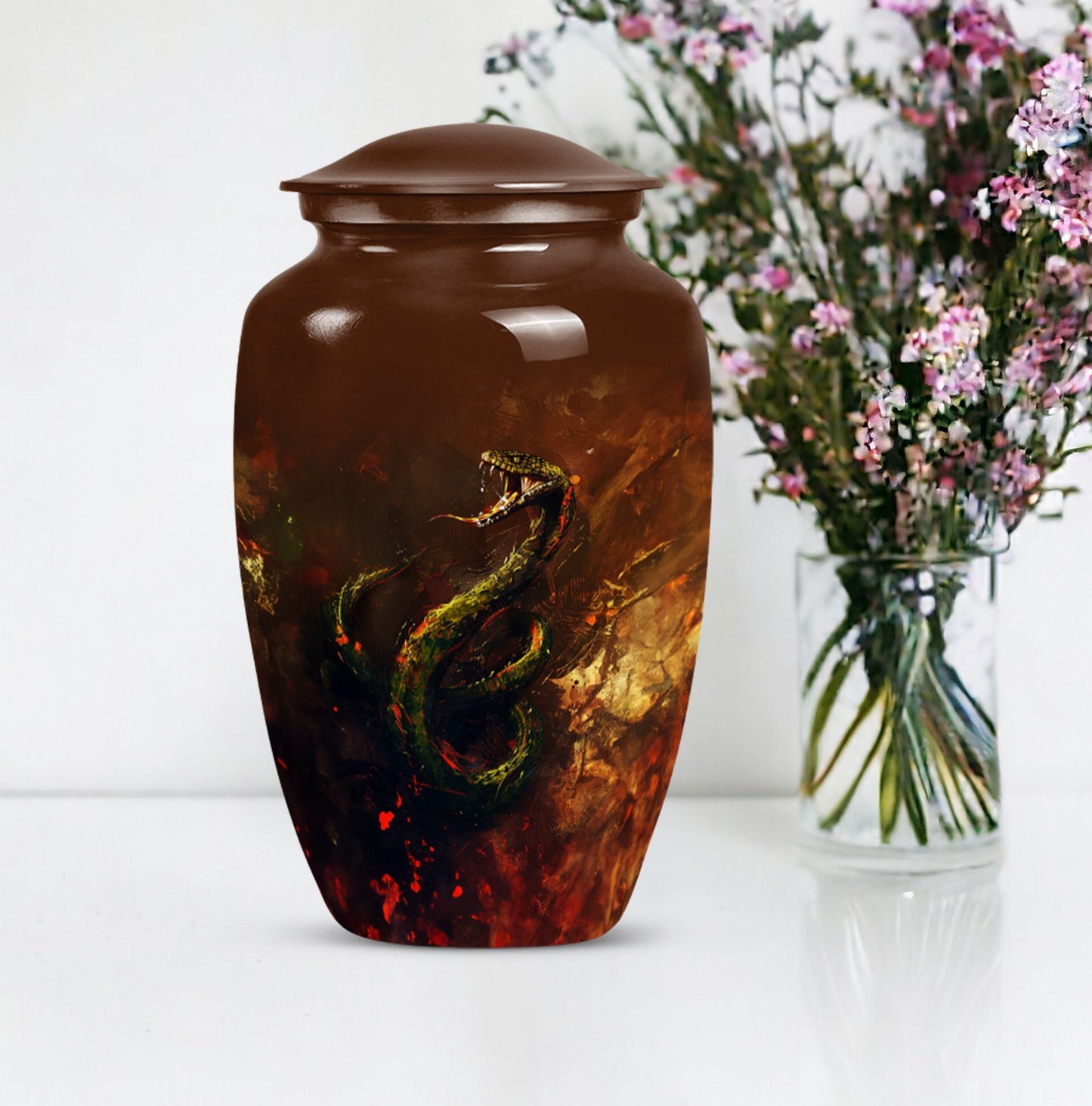 10 inch snake-themed urn for mom's ashes