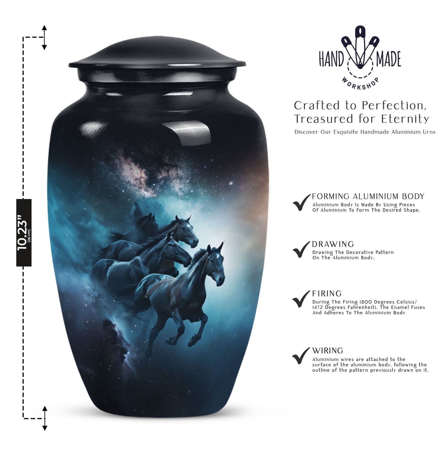 Classic 10 inch horse urn for dad's memorial.