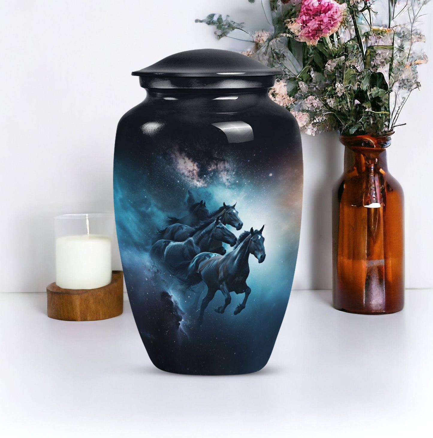 Classic 10 inch horse urn for dad's memorial.