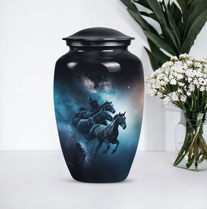 Classic 10 inch horse urn for dad's memorial.