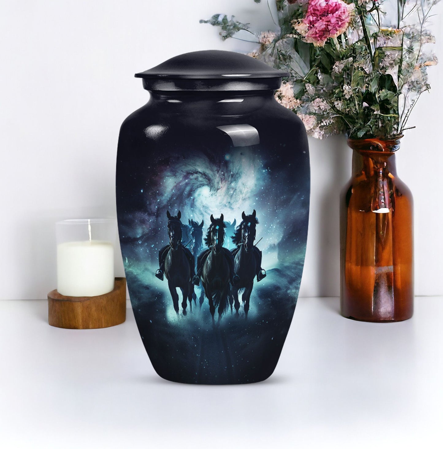 10 inch Aluminium Horse Urn, Classic Urn for burial funeral.