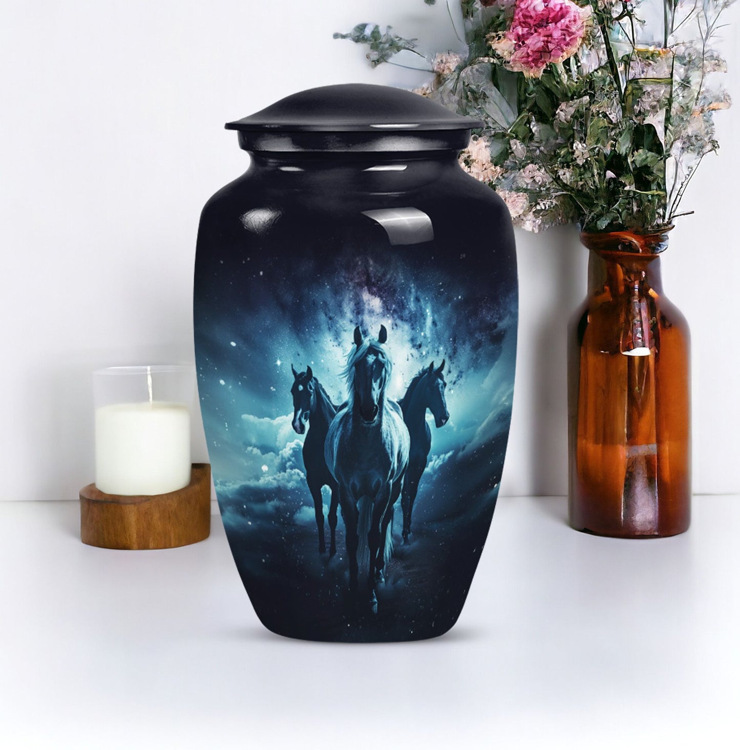10-inch classic horse urn made of aluminium,
