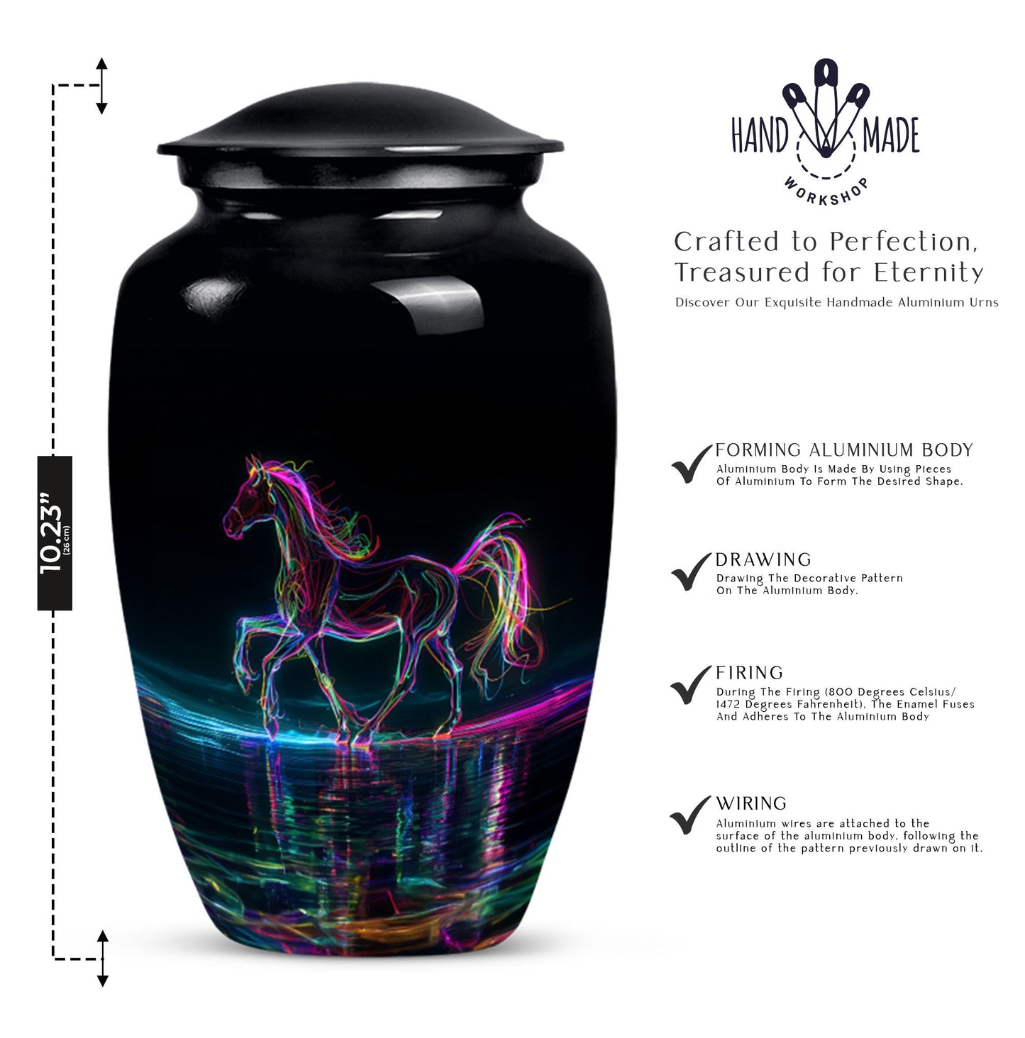 10 inch classic aluminium horse urn for adult human ashes, customizable