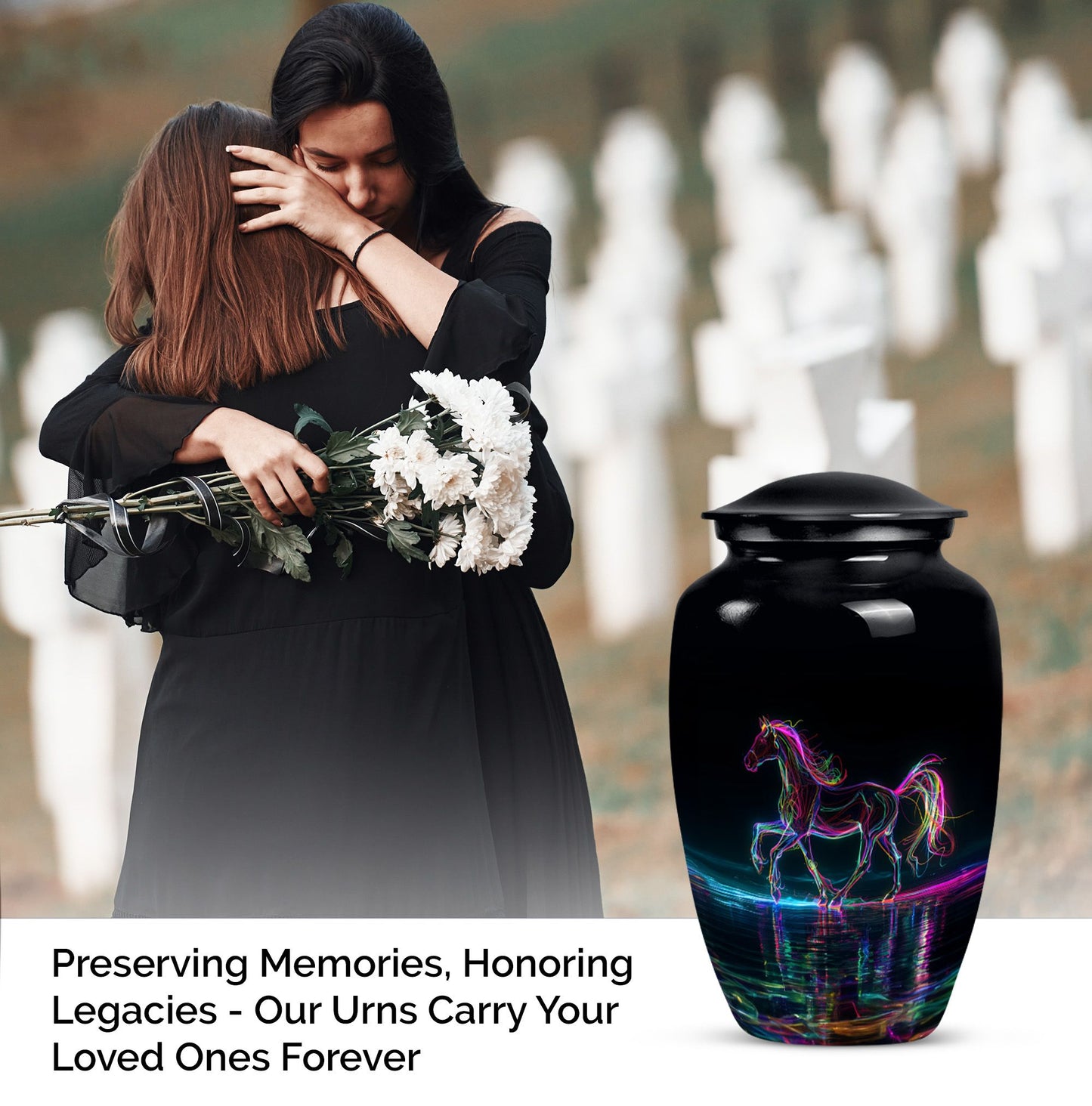 10 inch classic aluminium horse urn for adult human ashes, customizable
