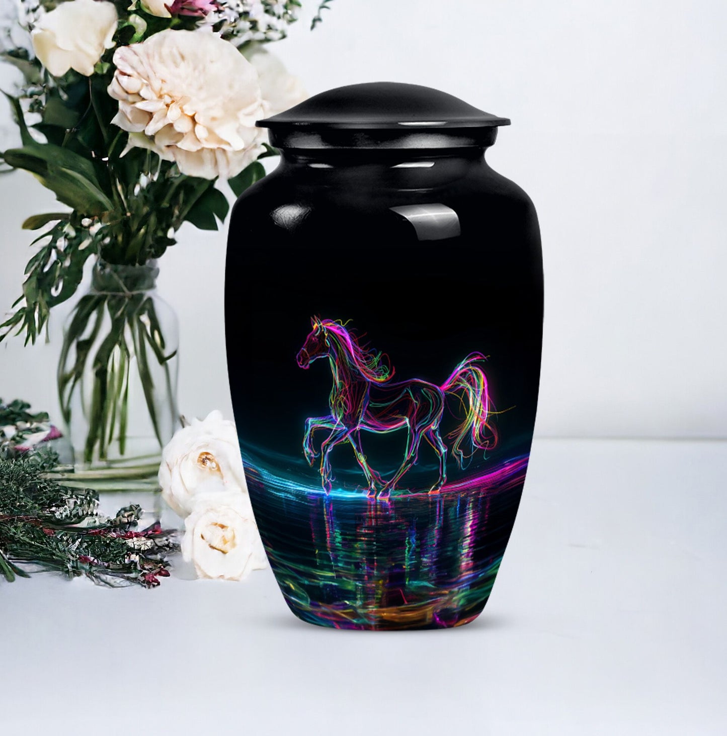10 inch classic aluminium horse urn for adult human ashes, customizable