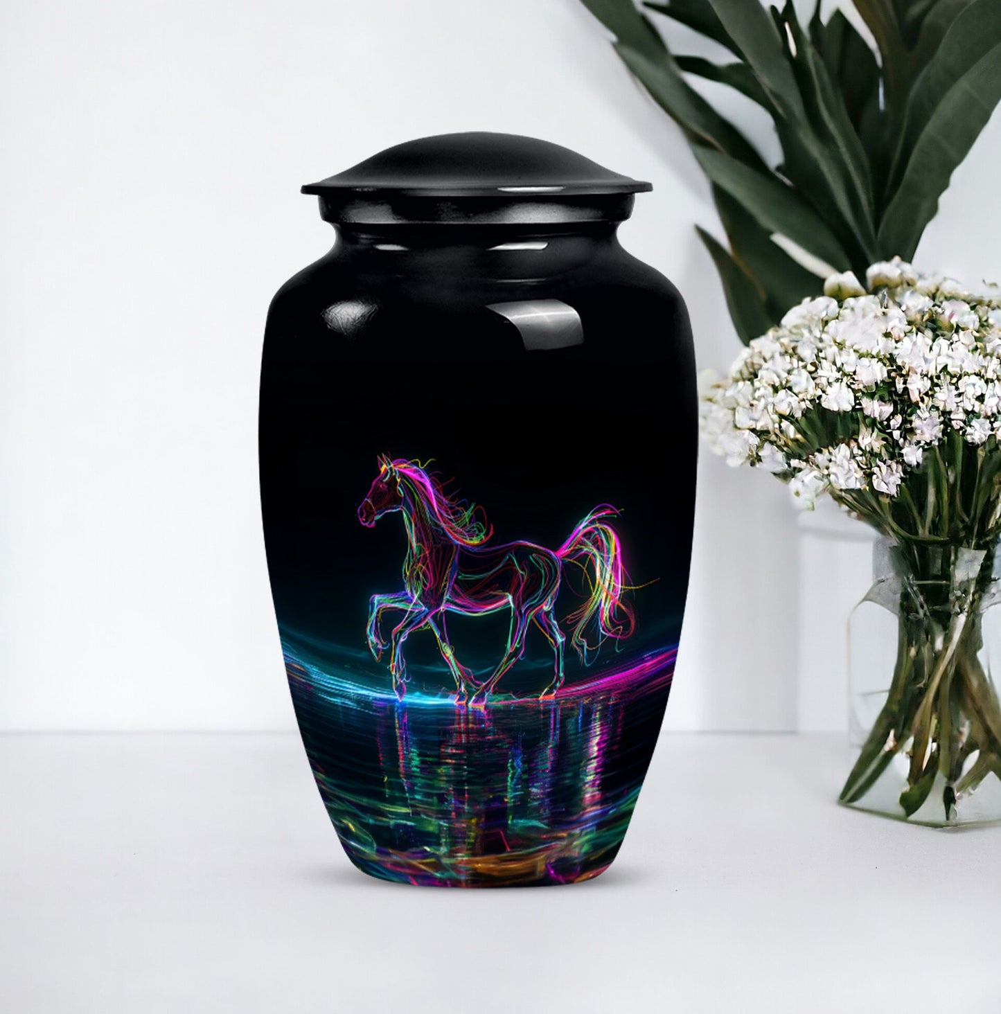 10 inch classic aluminium horse urn for adult human ashes, customizable