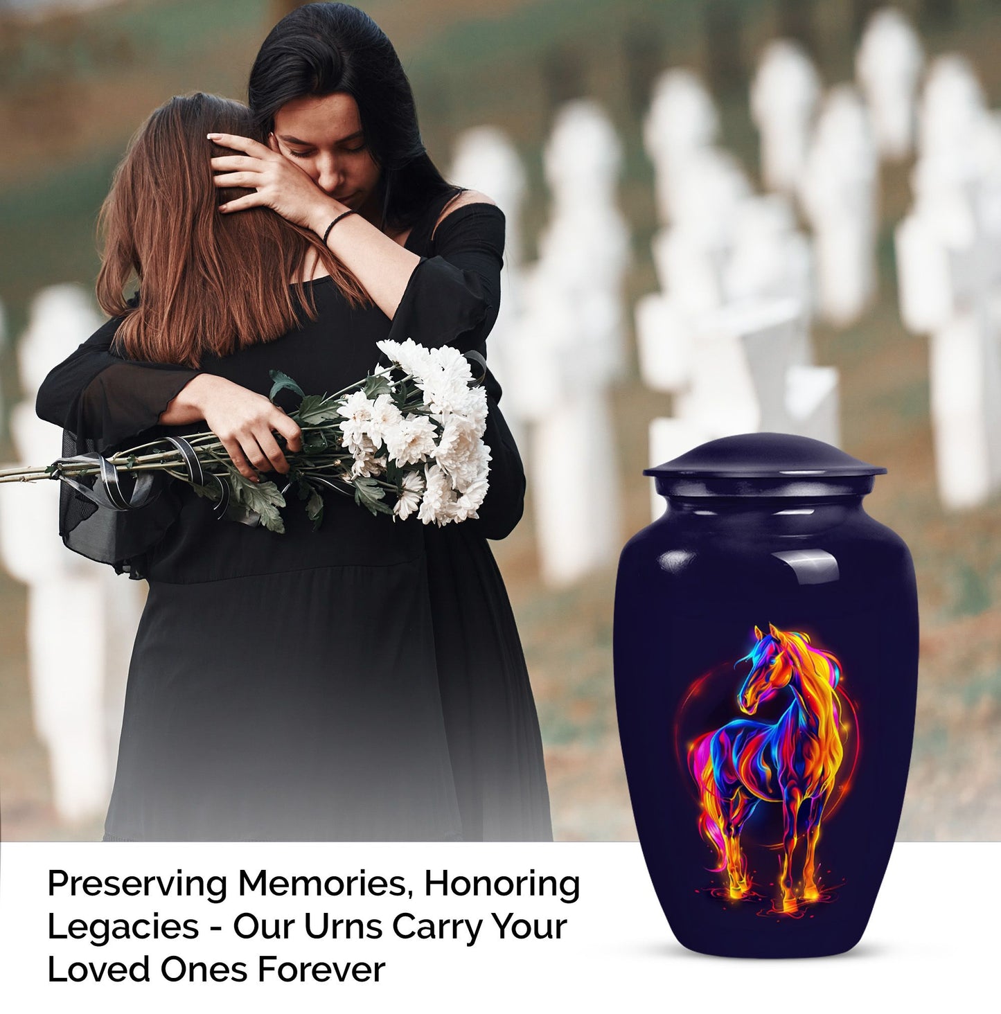 10-inch Classic Horse Urn for men & women ashes.