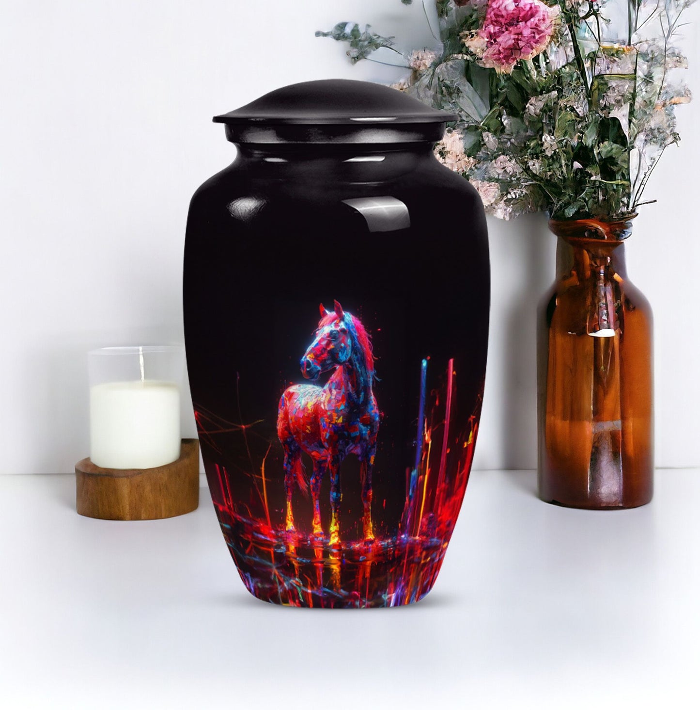 Classic 10-inch Horse Urn crafted from aluminium.