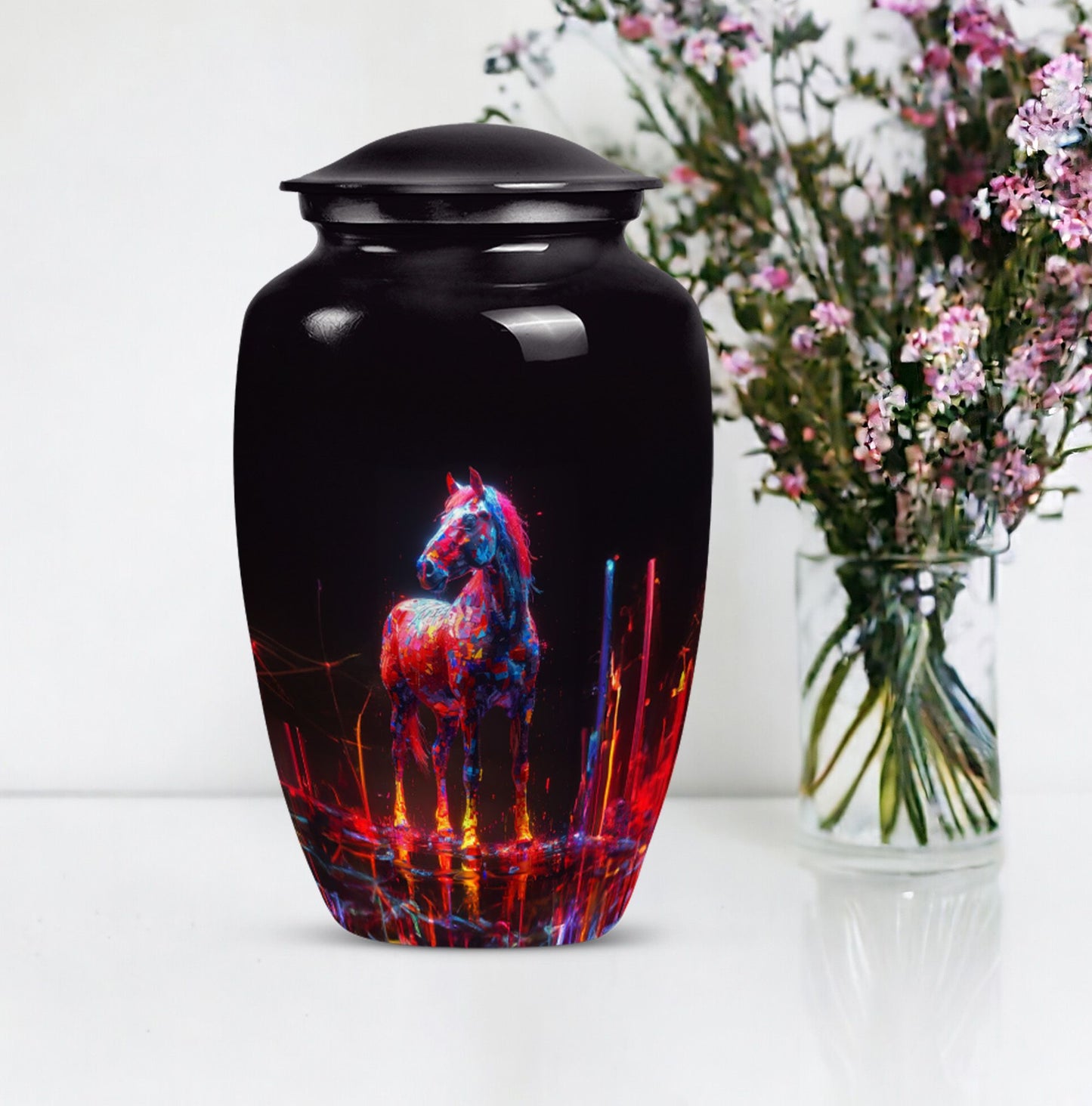 Classic 10-inch Horse Urn crafted from aluminium.