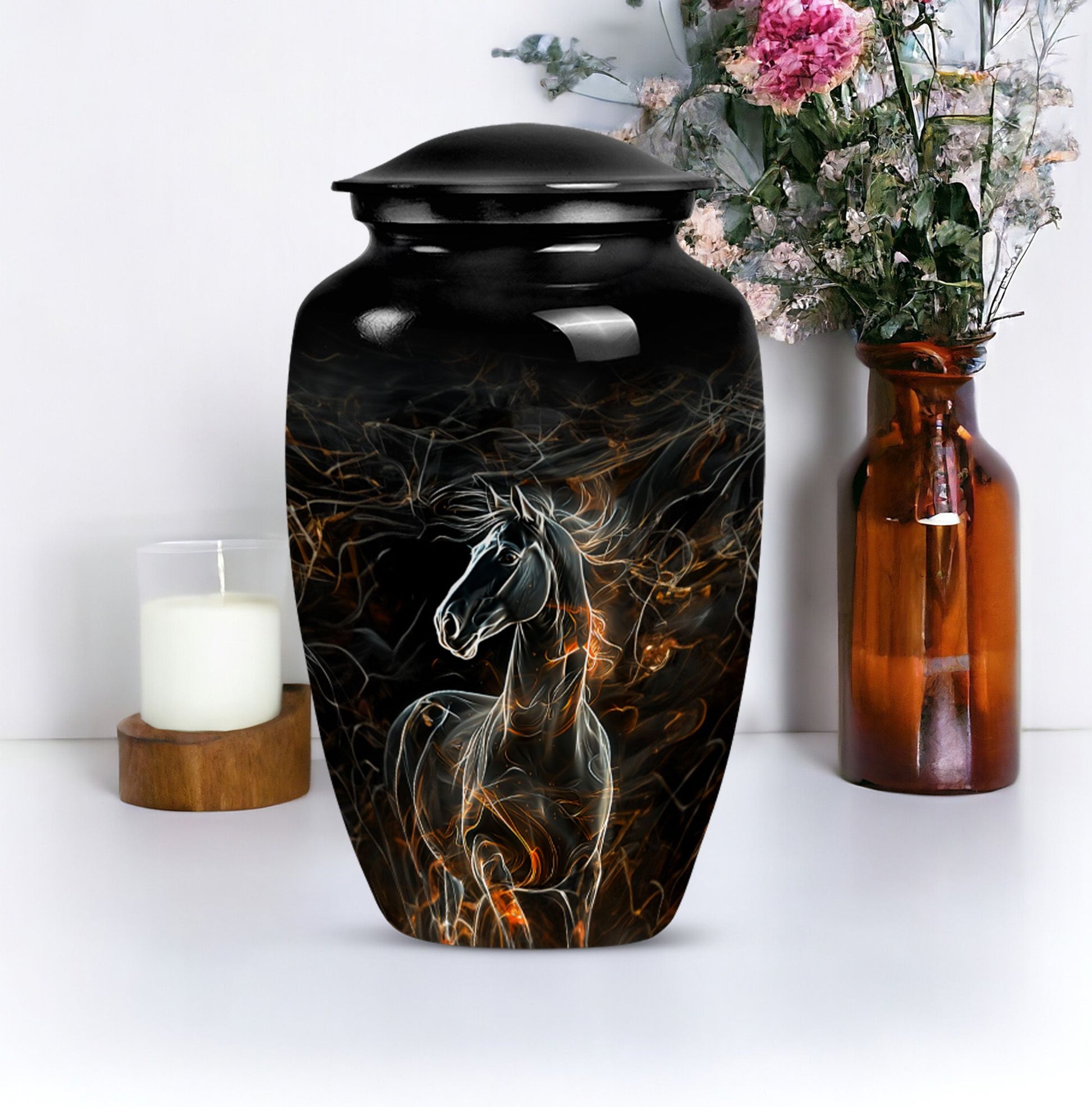 Classic 10-inch Horse Urn made of Aluminium for funeral, 