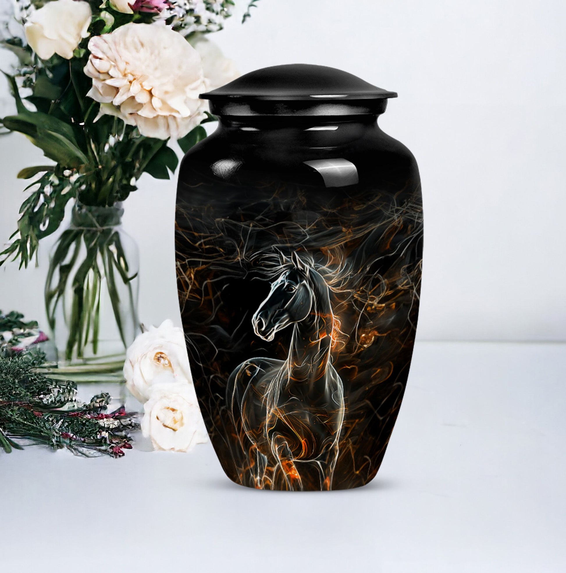 Classic 10-inch Horse Urn made of Aluminium for funeral, 