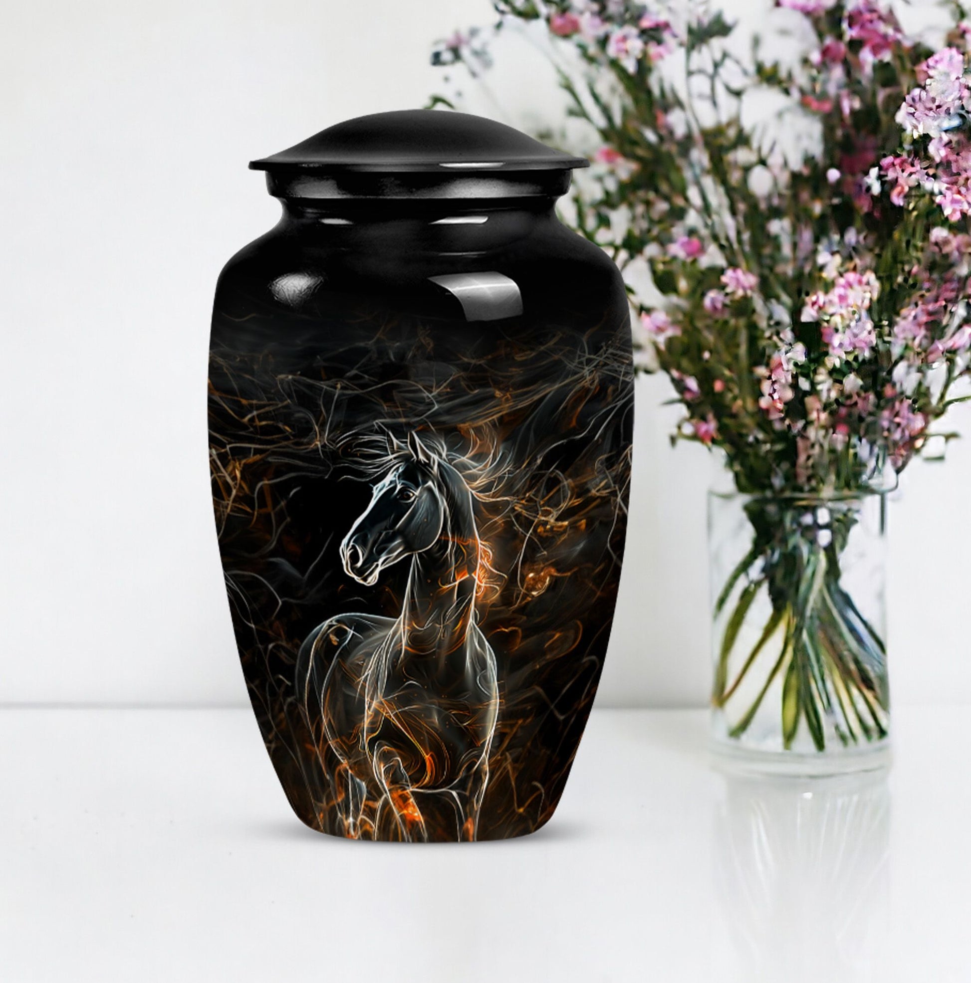 Classic 10-inch Horse Urn made of Aluminium for funeral, 