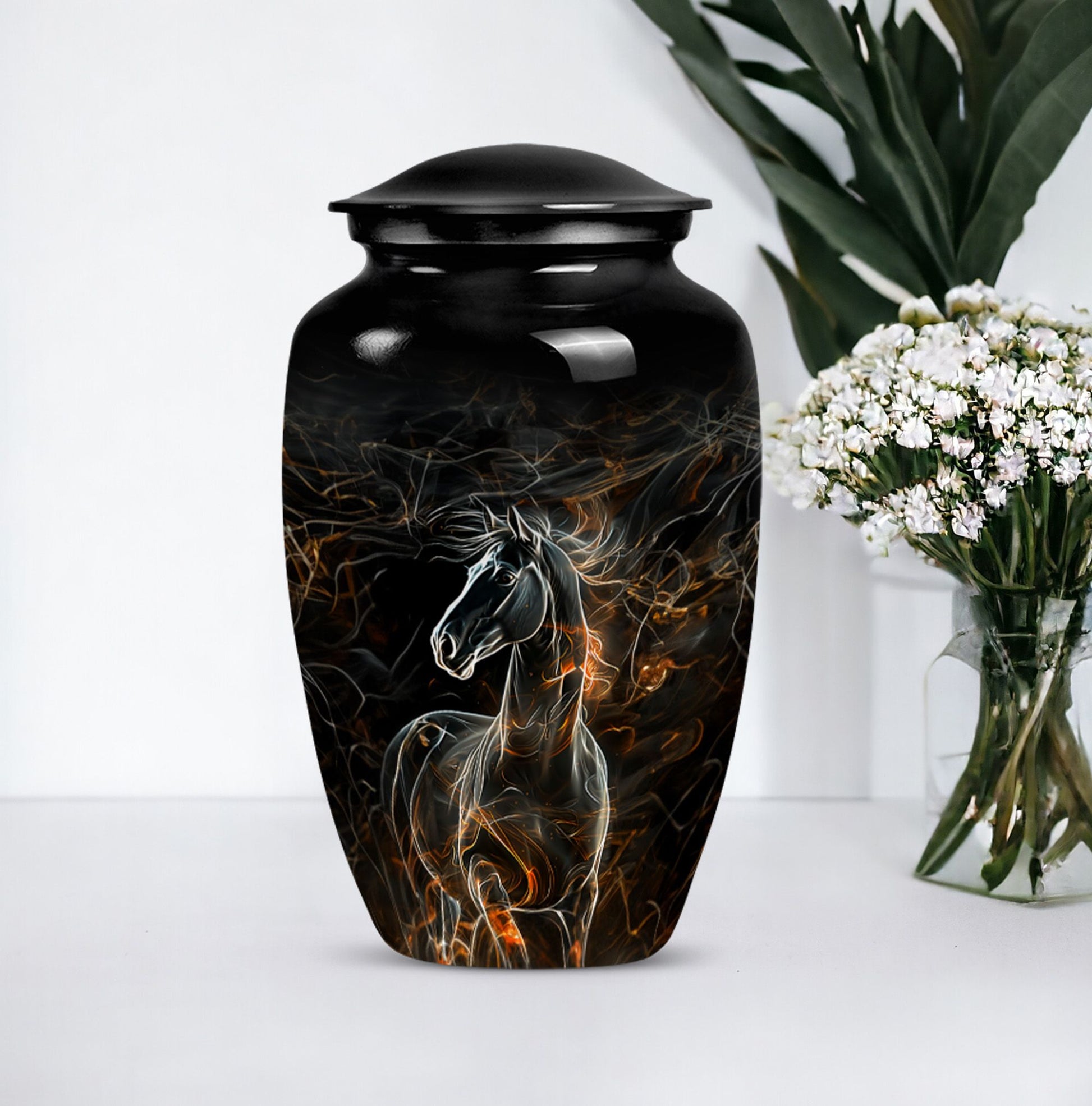 Classic 10-inch Horse Urn made of Aluminium for funeral, 