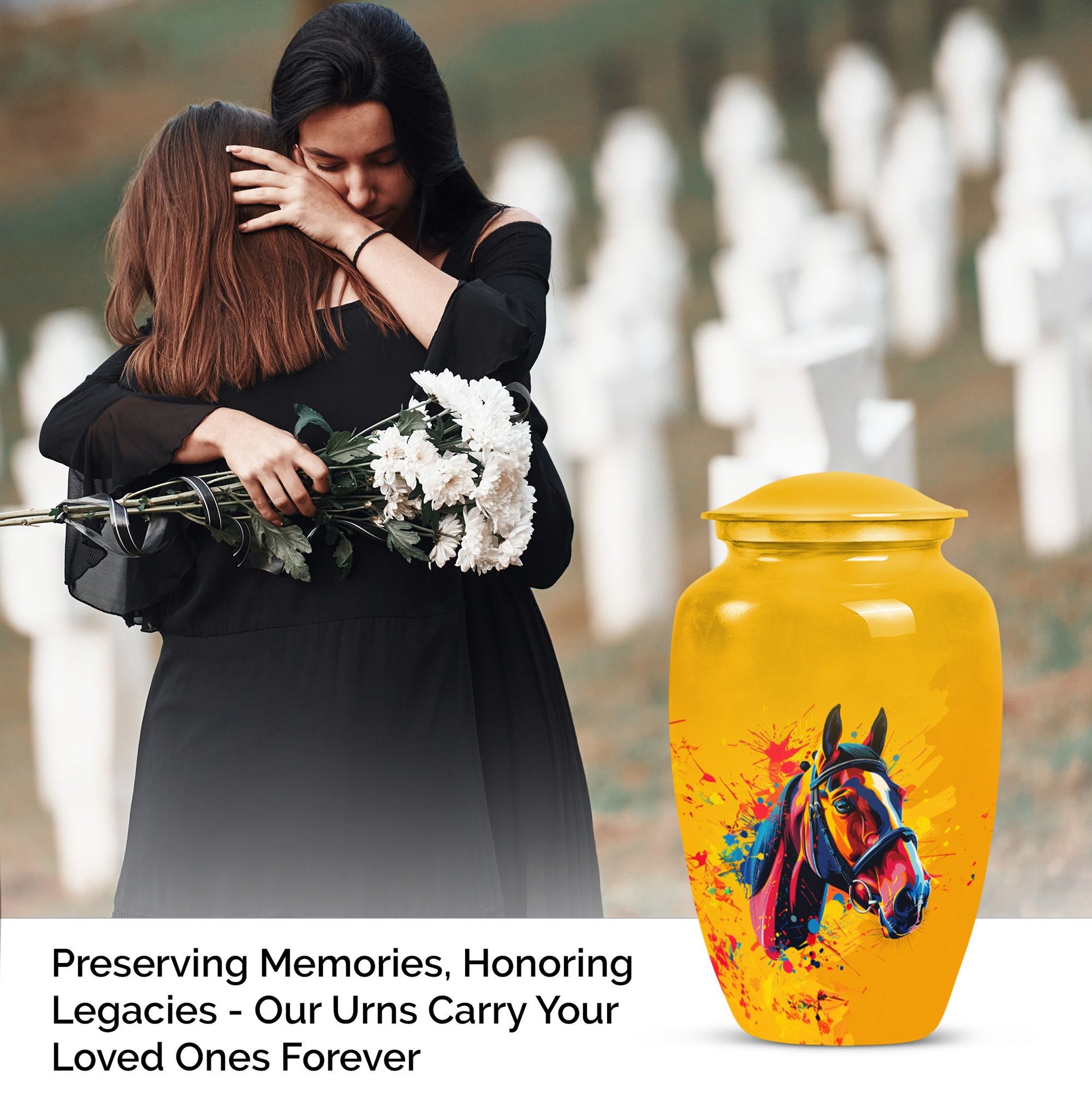 horse themed abstract classic urn