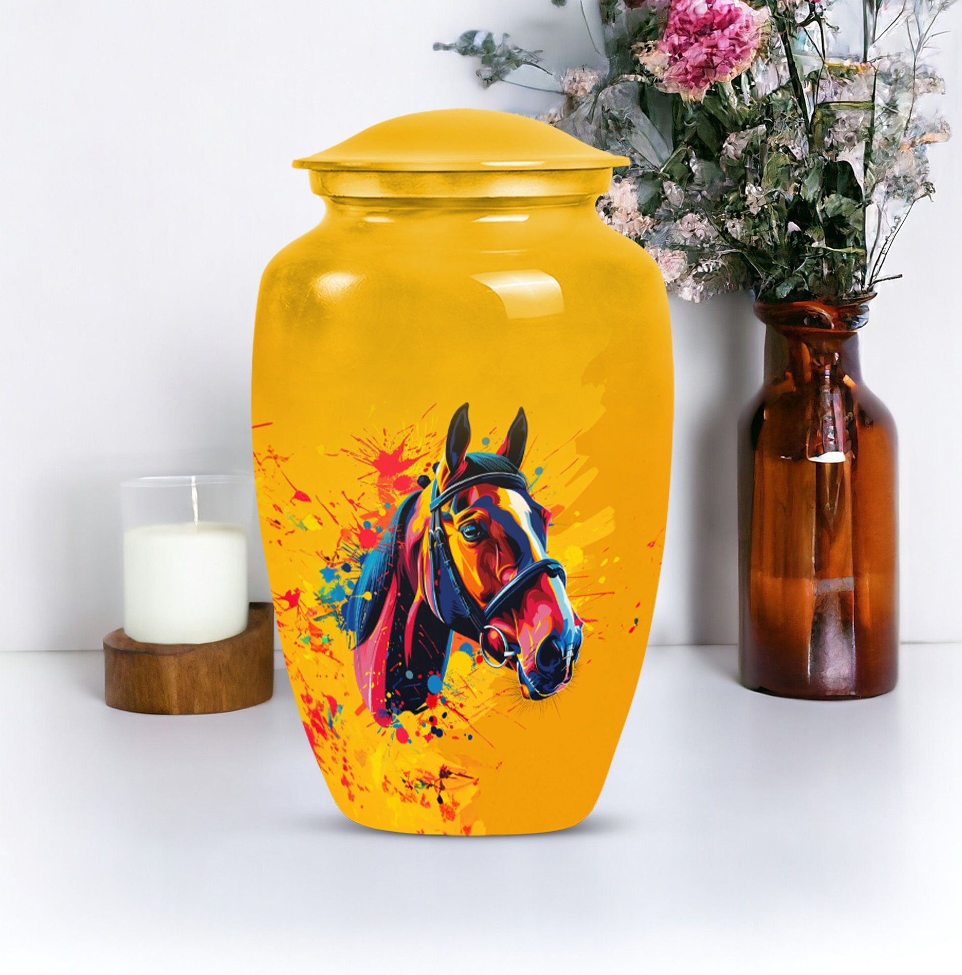 horse themed abstract classic urn