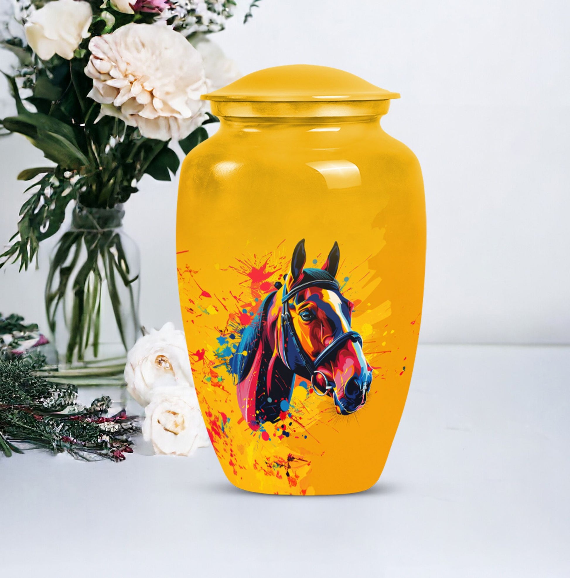 horse themed abstract classic urn