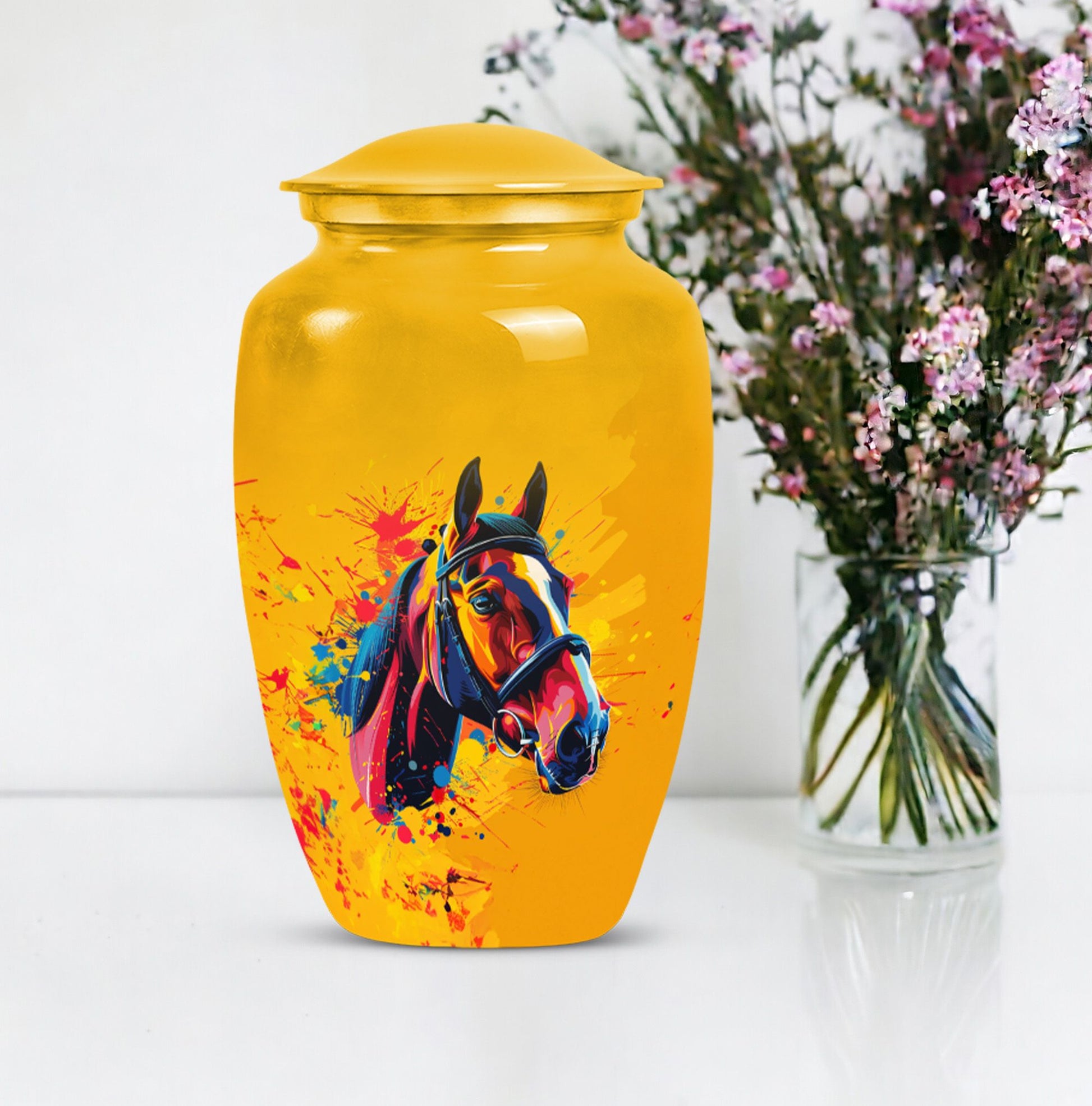 horse themed abstract classic urn