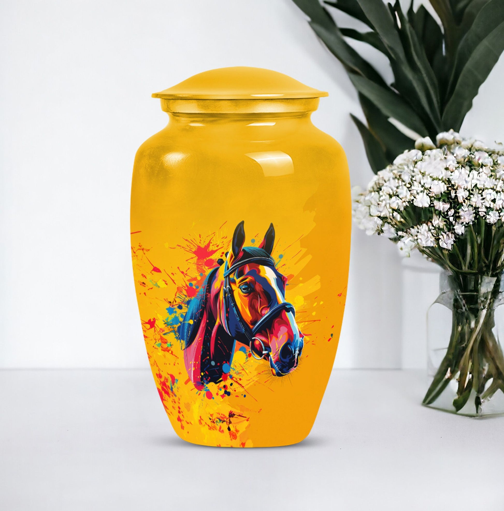 horse themed abstract classic urn