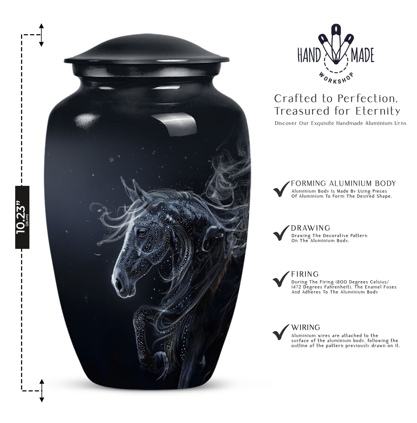  Horse Urn for adult ashes, customizable with engraved names