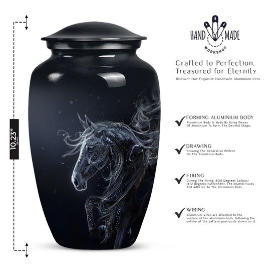 Horse Urn for adult ashes, customizable with engraved names