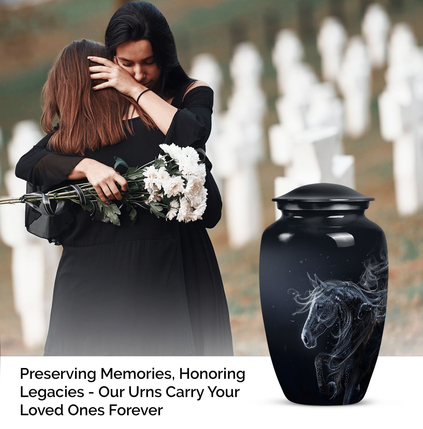  Horse Urn for adult ashes, customizable with engraved names
