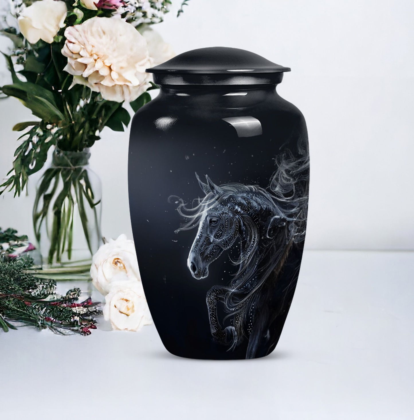  Horse Urn for adult ashes, customizable with engraved names