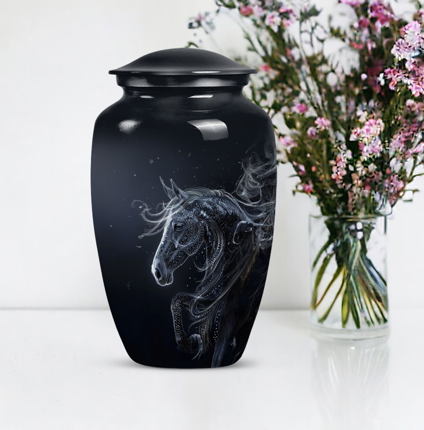  Horse Urn for adult ashes, customizable with engraved names