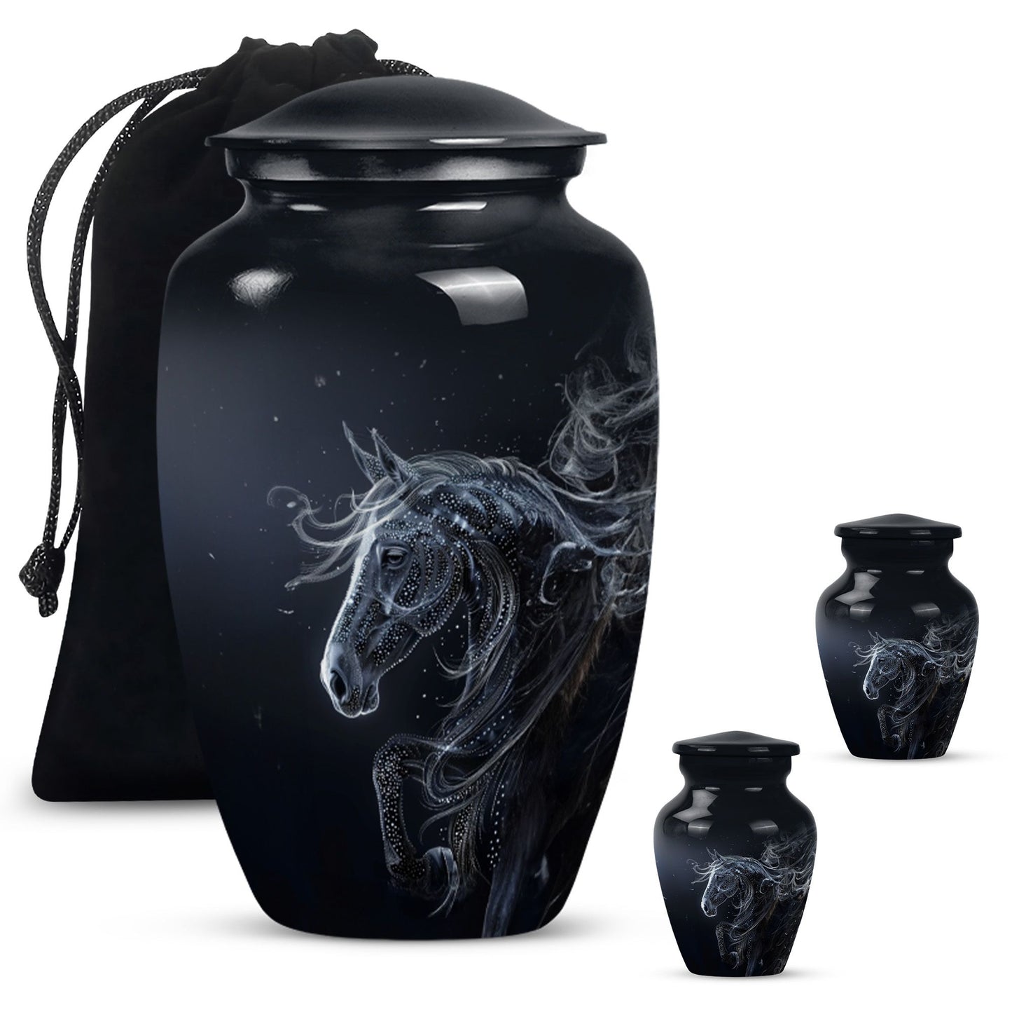  Horse Urn for adult ashes, customizable with engraved names