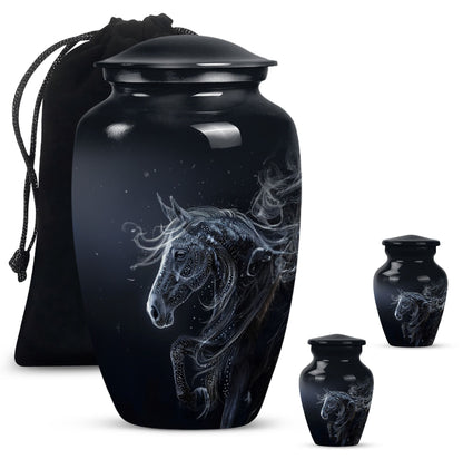  Horse Urn for adult ashes, customizable with engraved names