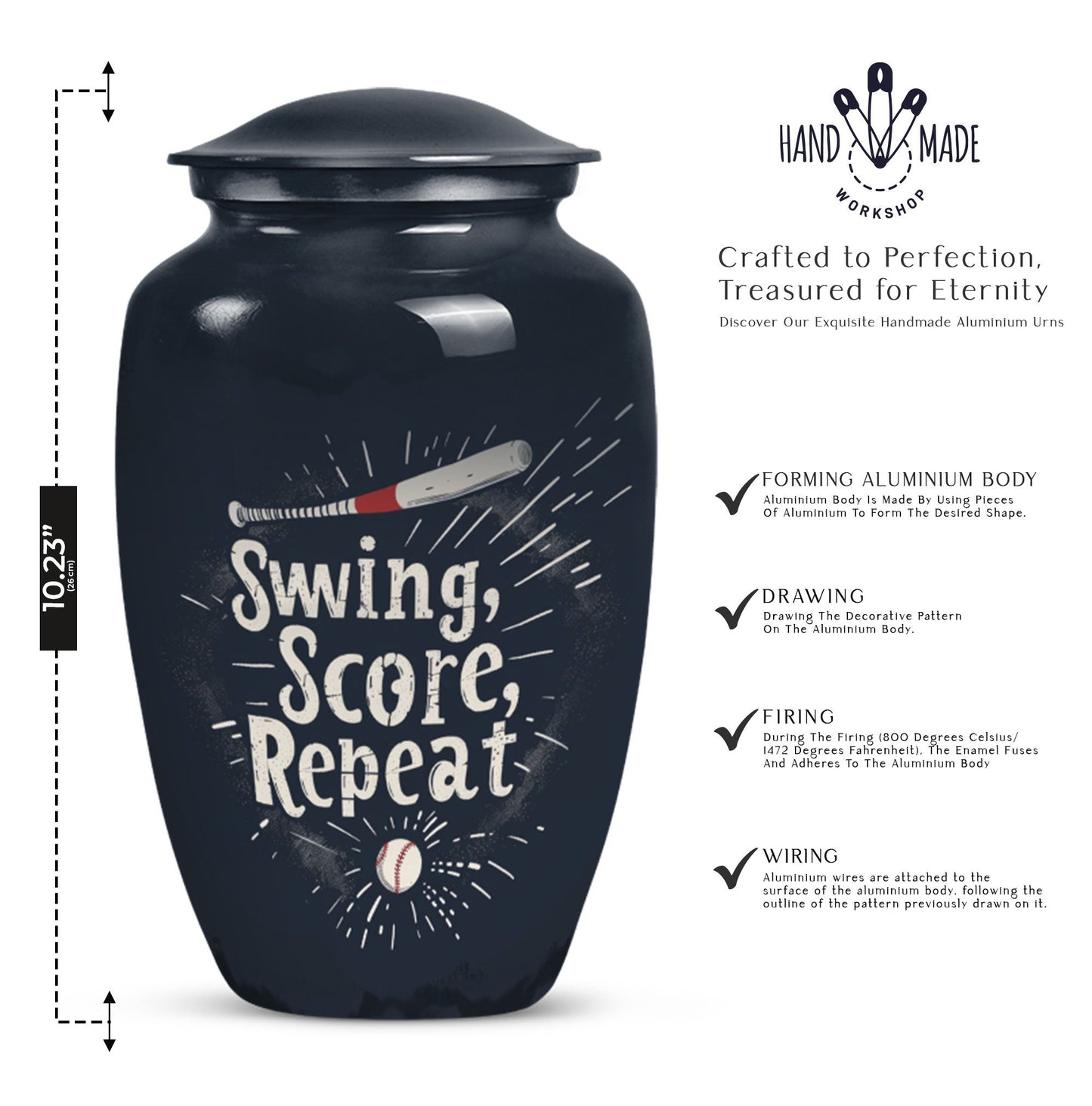 10-inch classic baseball urn for burial, capable 