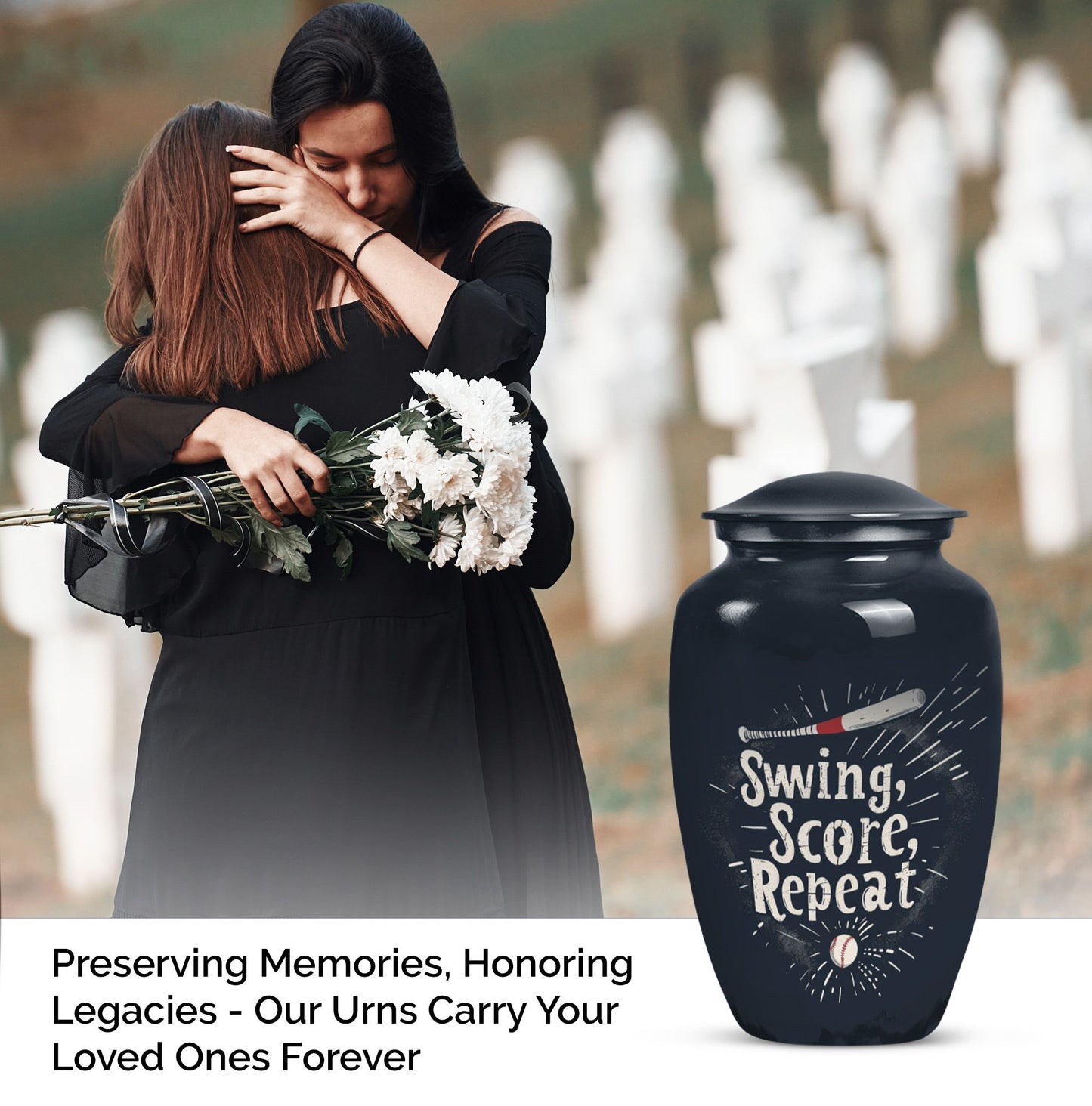 10-inch classic baseball urn for burial, capable 