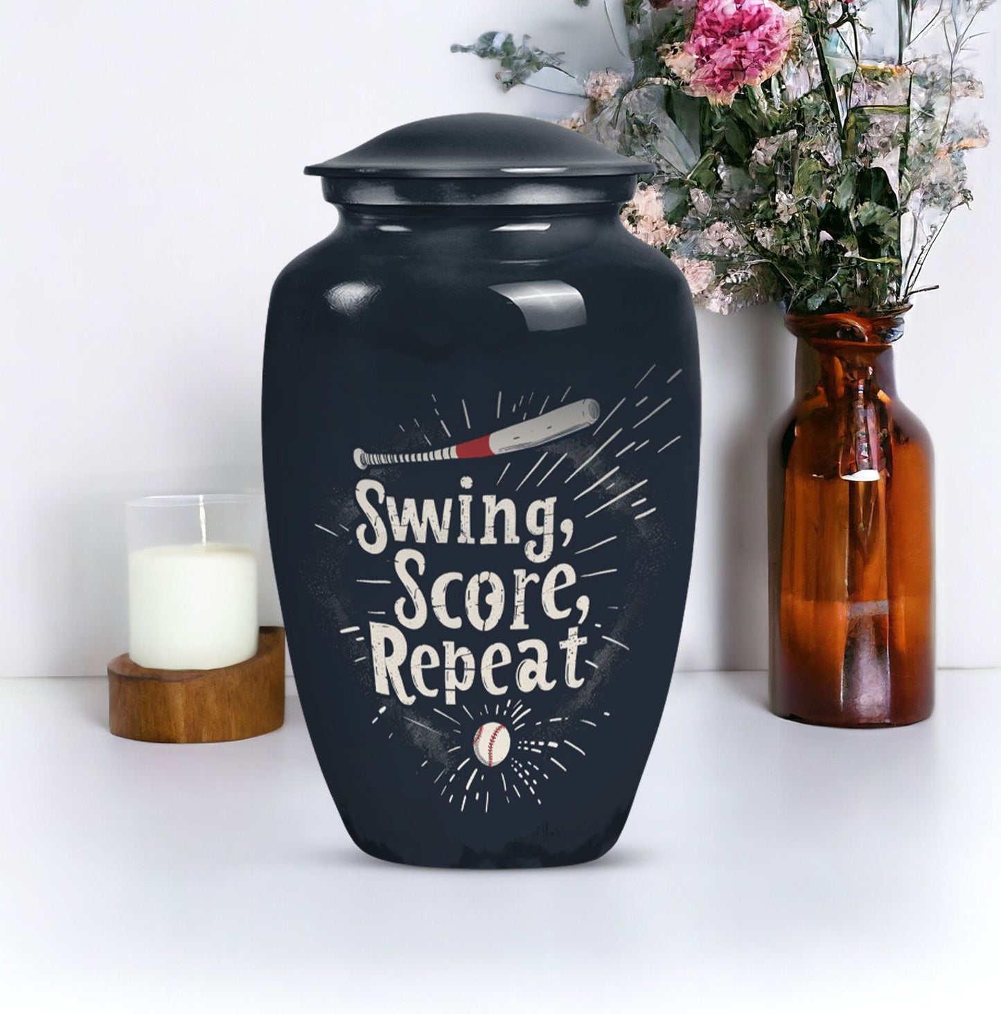 10-inch classic baseball urn for burial, capable 