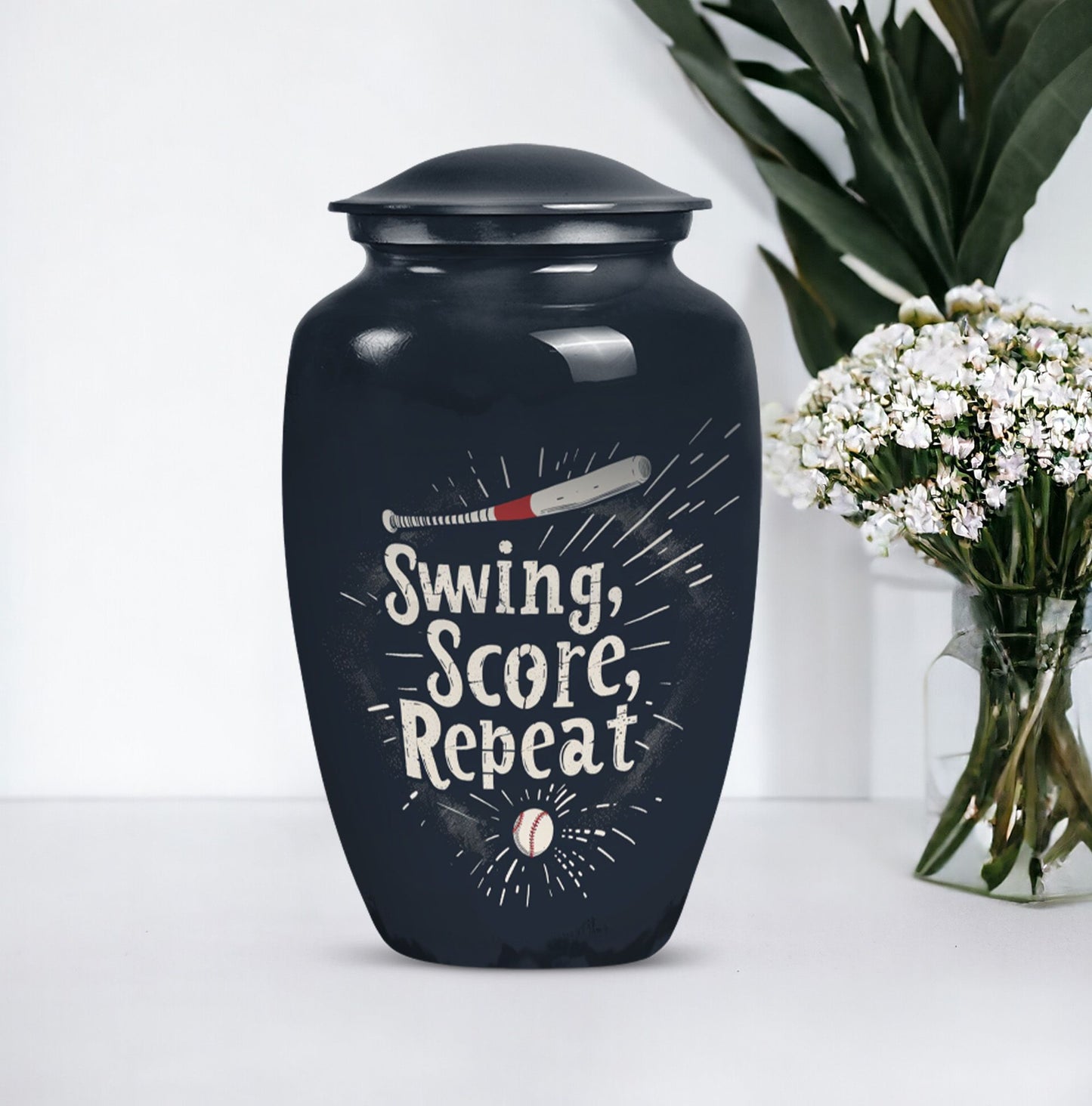 10-inch classic baseball urn for burial, capable 