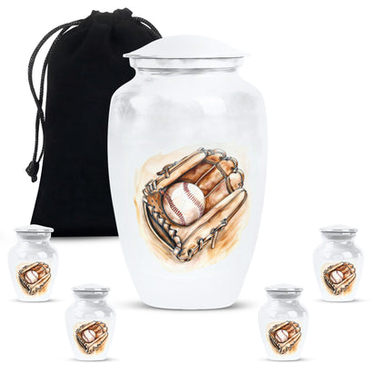 Classic 10-inch baseball cremation urn in abstract design, 