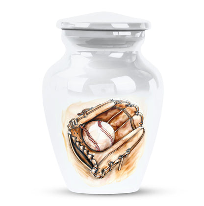 Classic 10-inch baseball cremation urn in abstract design, 