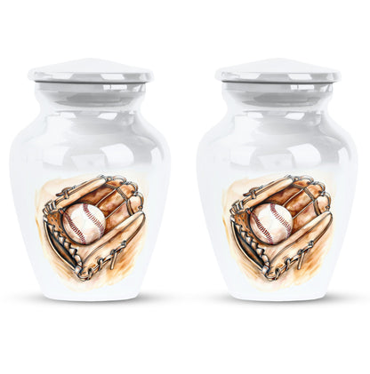 Classic 10-inch baseball cremation urn in abstract design, 