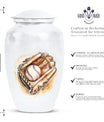 Classic 10-inch baseball cremation urn in abstract design, 